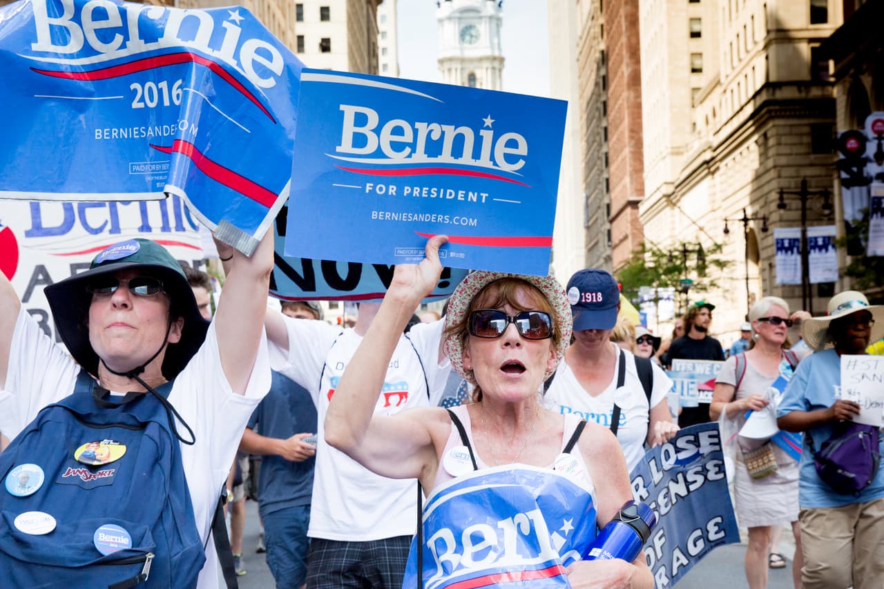 Manifestación de los partidarios de Sanders, el domingo 24 de julio.