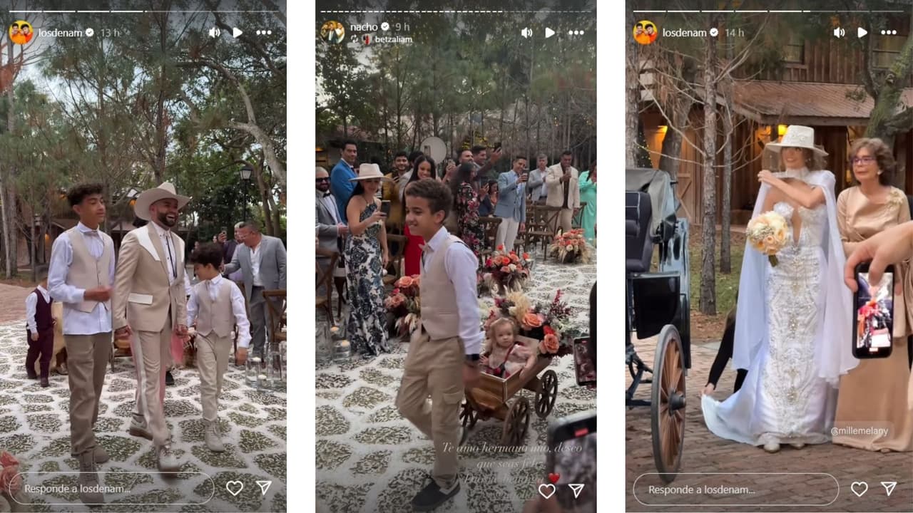 Nacho y Melany Mille llegando a su ceremonia de casamiento.