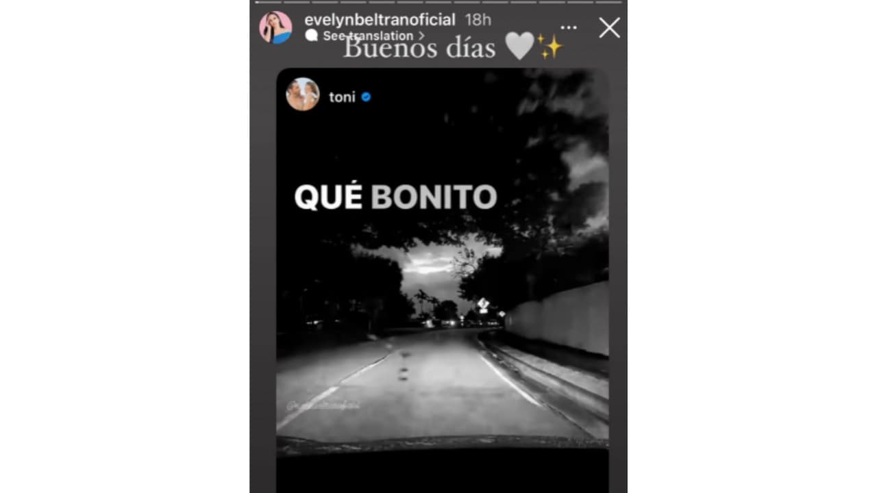 Evelyn Beltrán compartió la publicación de Toni Costa en sus historias
