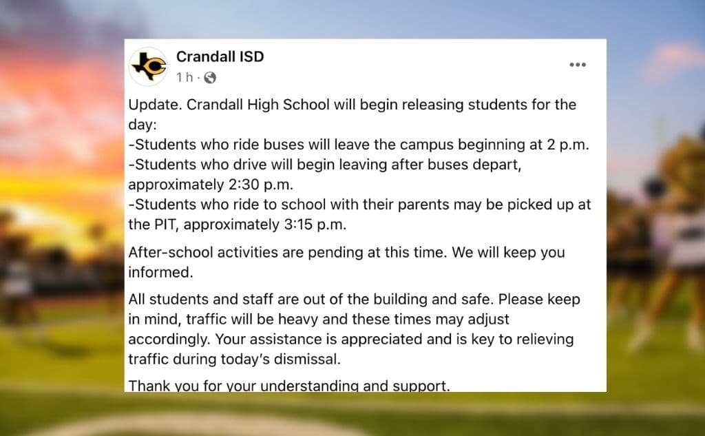 Cierran temprano preparatoria de Crandall por posible amenaza de bomba