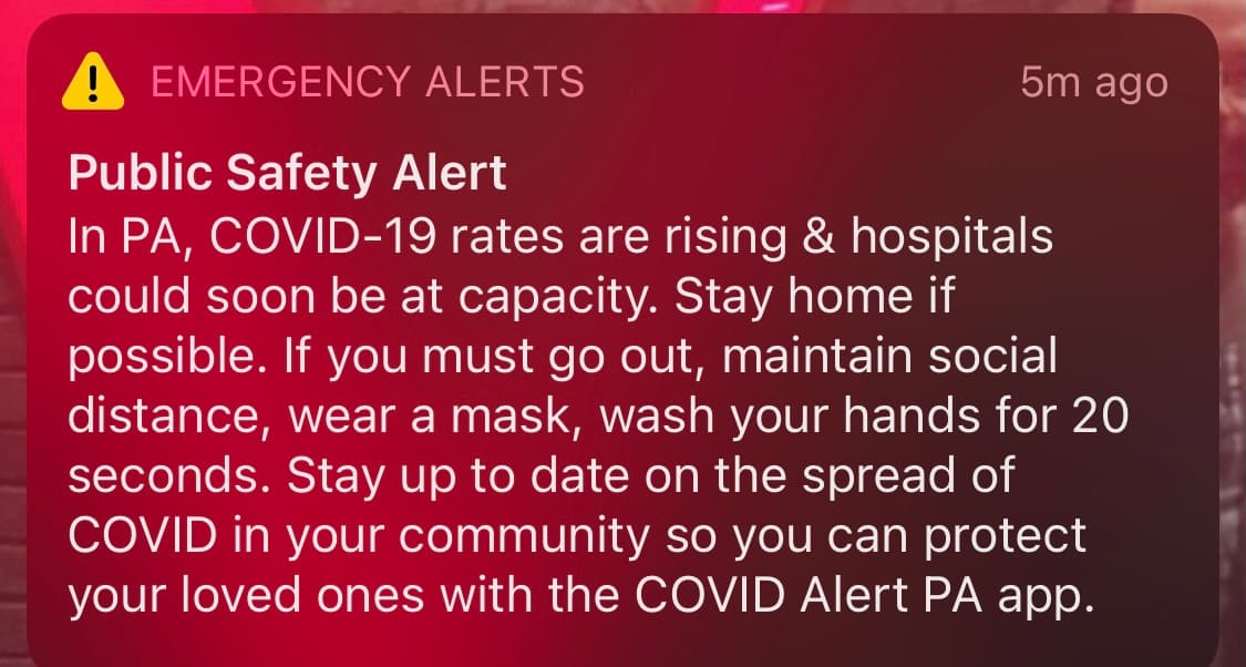 Pensilvania enviará a los residentes alertas de emergencia relacionadas al coronavirus