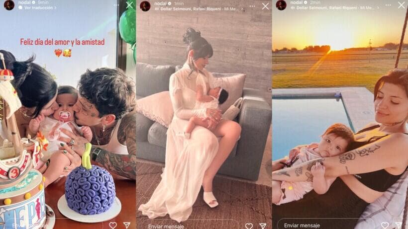 Estas son las reveladoras fotos que Christian Nodal compartió dejando ver por primera vez el rostro de su hija Inti junto a Cazzu.