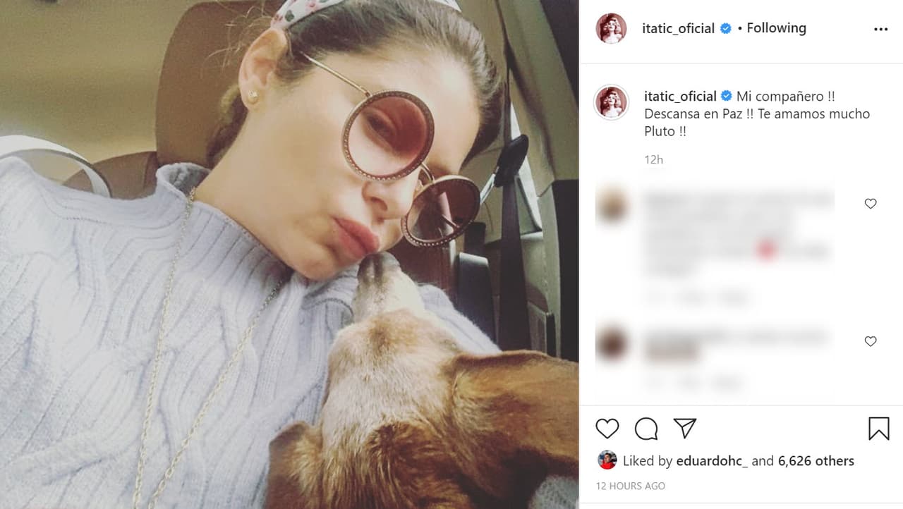 "
<b>¡Mi compañero!</b> ¡Descansa en paz! ¡Te amamos mucho Pluto!", escribió junto con 
<b><a href="https://www.instagram.com/p/CDQQG7yAV3D/" target="_blank">esta foto</a></b> en la que aparece con su querida mascota. 
<br>