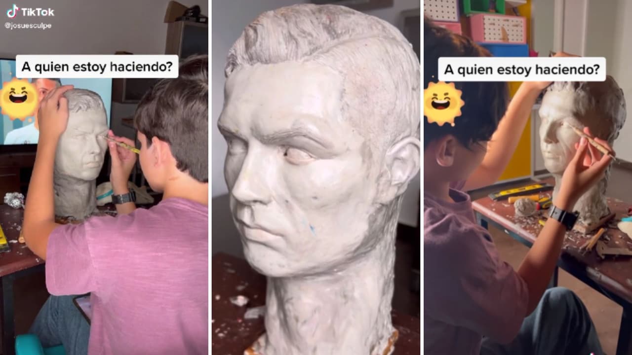 Josué Benjamín Figueroa, niño venezolano de 13 años hizo una escultura a tamaño real de Cristiano Ronaldo