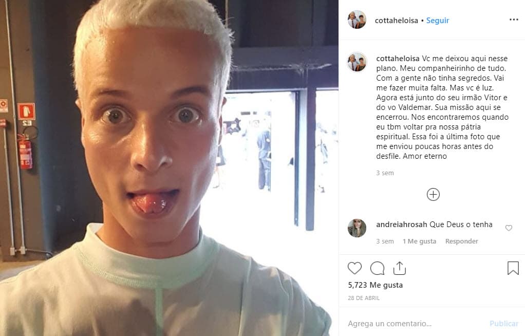 "Esta fue la última foto que me envió pocas horas antes del desfile", reveló Heloisa.