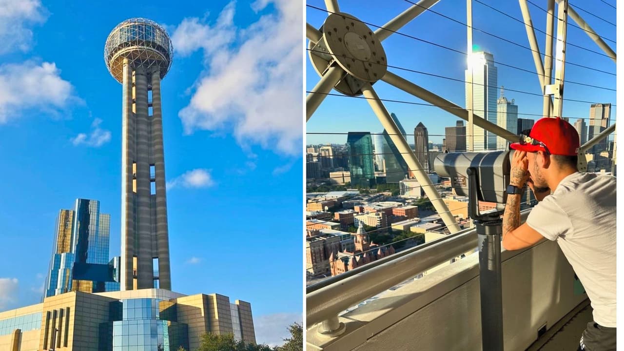 Comienza tu aventura en lo más alto, 
<b>visitando el mirador de la <a href="https://g.co/kgs/PD1qxi9" target="_blank">Reunion Tower,</a> a más de 560 pies de altura</b>. Allí podrás capturar increíbles fotos y disfrutar de 
<b>una de las mejores vistas del norte del estado de la Estrella Solitaria</b>. Para conocer 
<a href="https://reuniontower.com/" target="_blank">horarios, precios y más detalles, ¡haz clic aquí! </a>