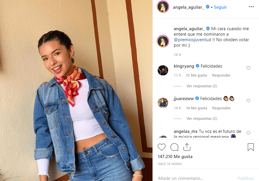 La heredera de la 'Dinastía Aguilar' también compartió la felicidad que le genera formar parte de los nominados a los Premios Juventud. "Mi cara cuando me enteré que me nominaron a @premiosjuventud", escribió junto a esta fotografía. Le recordó a sus seguidores votar por ella.