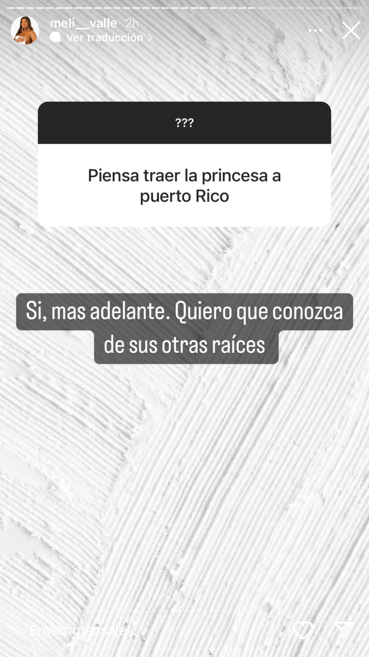 También dejó en claro que "más adelante" llevará a la bebé a Puerto Rico, tierra natal del cantante, porque busca que 
<b>"conozca de sus otras raíces". </b>
<br>