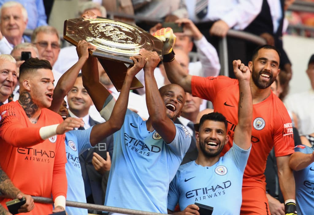 Los jugadores del Manchester City celebran la conquista de su quinta Community Shield este domingo, tras superar por 2-0 al Chelsea.