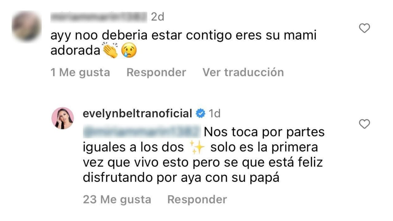 Evelyn Beltrán respondió así a quien le dijo que su hijo "debería estar" con ella.