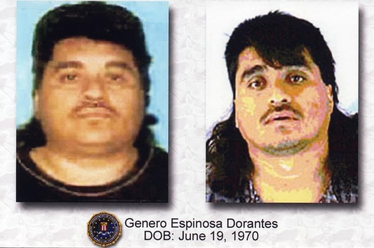<h3 class="cms-H3-H3">Genero Espinosa Dorantes</h3>
<br>El miembro 477 de la lista de los más buscados fue aprehendido en la ciudad fronteriza de Tijuana, México, en febrero de 2006. Espinosa 
<b><a href="https://www.fbi.gov/wanted/topten/topten-history/hires_images/FBI-477-EpinosaDorantes.jpg/view" target="_blank">era buscado por su participación en la brutal tortura y asesinato</a></b> de su hijastro de cuatro años en Tennessee.