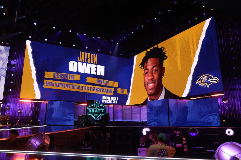 Pick 31 – Baltimore Ravens – DE Jayson Oweh.
<br>