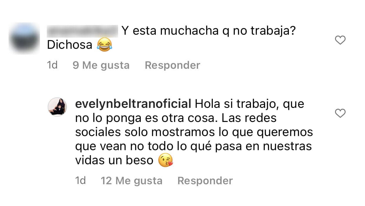 <b>"Sí trabajo"</b>, contestó este fin de semana a otra seguidora, "que no lo ponga es otra cosa". 
<br>