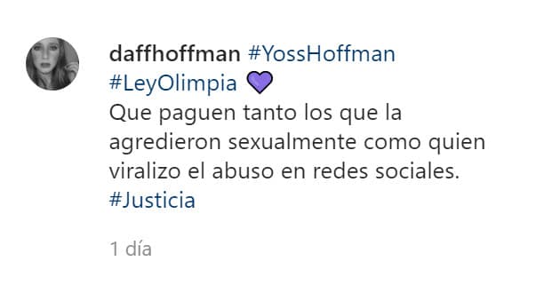 La publicación la acompañó con esta otra declaración: "Que paguen tanto los que la agredieron sexualmente como quien viralizó el abuso en redes sociales", dijo, refiriéndose al daño causado en Ainara Suárez, la presunta víctima.
<br>