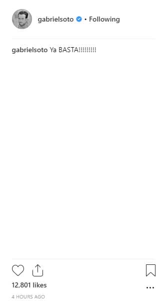 El actor hizo la publicación y deshabilitó los comentarios, tal vez para evitar que la polémica crezca aún más: “Las redes sociales son un arma muy delicada porque entonces se empieza a hacer la ola, la avalancha y luego no paras un chisme que de dónde salió”, externó el protagonista de telenovela en un reciente encuentro con la prensa.