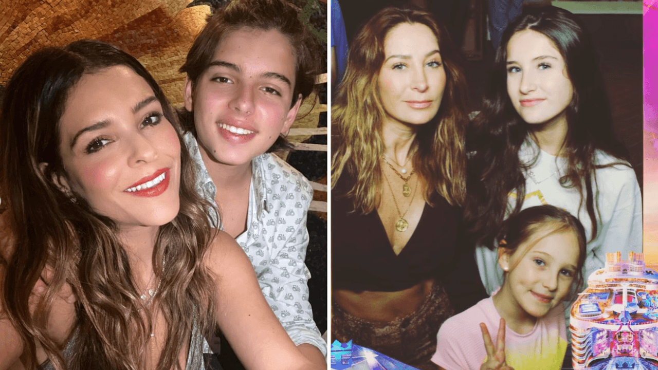 Grettell Valdez y su hijo Santino / Geraldine Bazán y sus hijas Elissa y Miranda