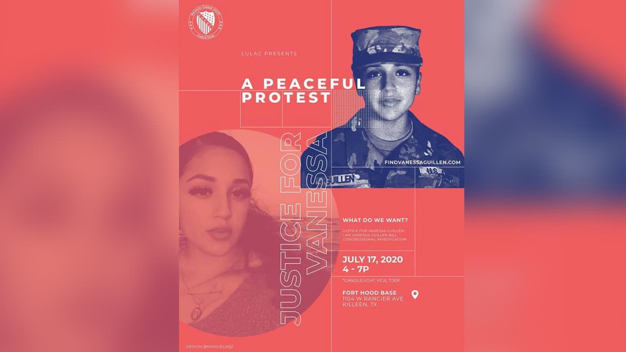 El viernes 17 de julio se convocó a una manifestación pacífica afuera de la base militar de
<b><a href="https://www.univision.com/local/houston-kxln/el-mensaje-de-justicia-para-vanessa-guillen-tiene-que-ser-escuchado-organizadores-de-evento-en-houston-en-honor-a-la-soldado-hispana">Fort Hood</a></b> para exigir justicia por la muerte de la soldado, de 20 años.
