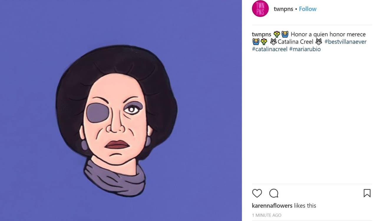 Pese a que María Rubio llegó a resentir las constantes aluciones al personaje de Catalina Creel (imagen de twnpns), esa interpretación la inmortalizó en la cultura popular. Ese reconocimiento provocó que en una ocasión se propusiera el nombre de la villana como candidata a la presidencia de México.