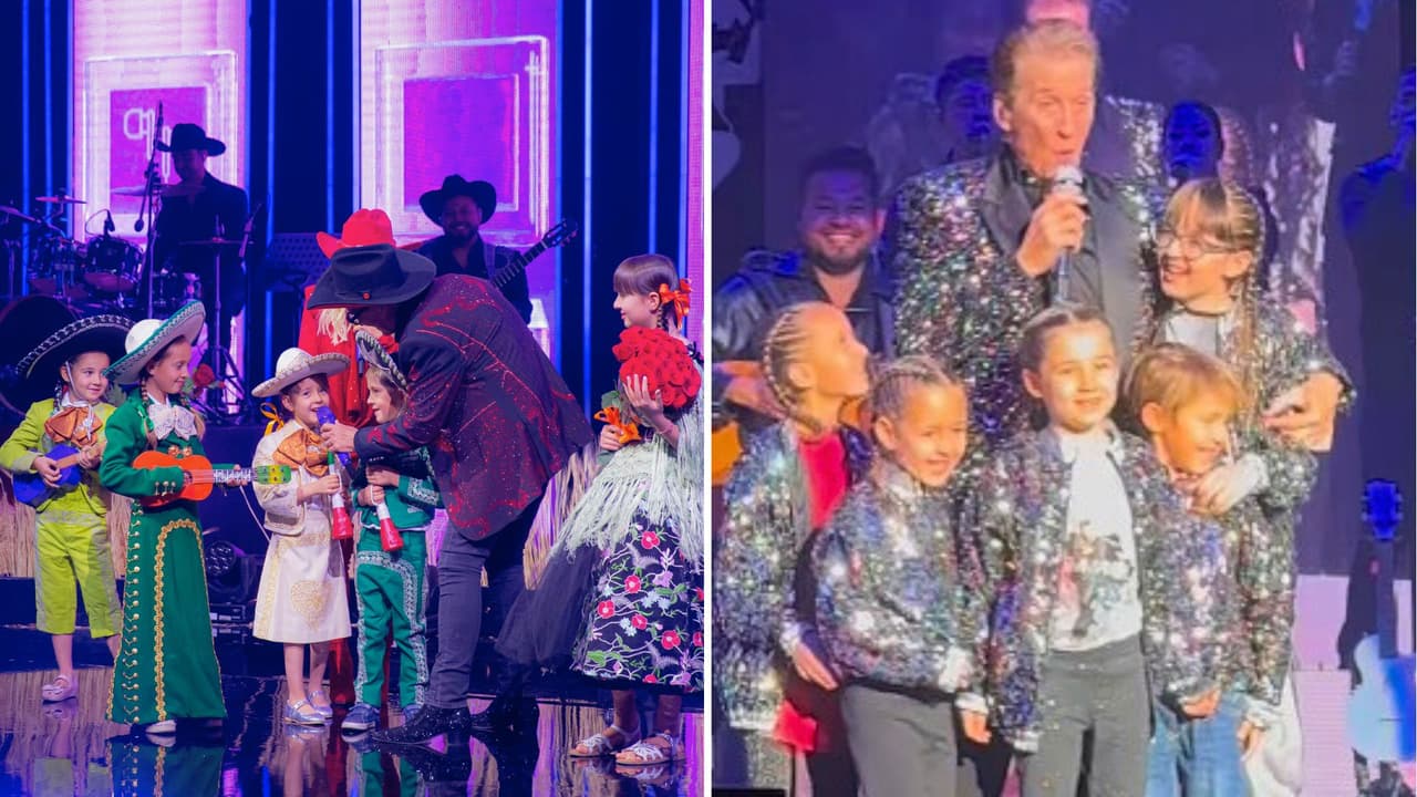 Emmanuel con sus nietos en el escenario de Juego de Voces