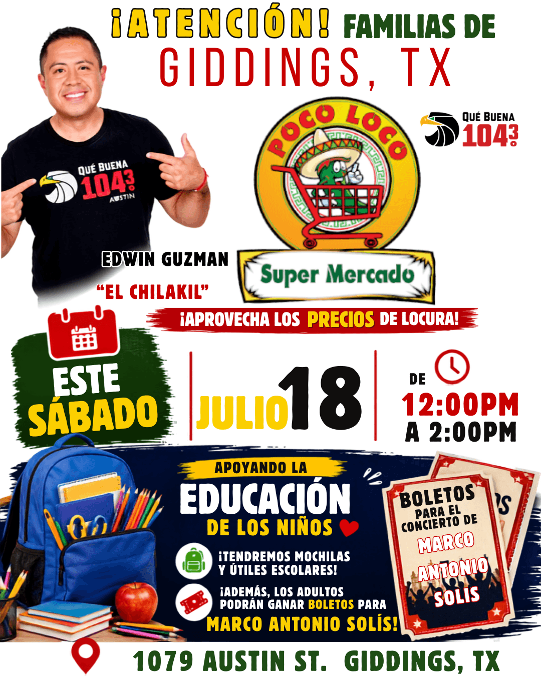 POCO LOCO Y QUE BUENA 104.3 SUPERMERCADO TE INVITA! 🎒🎉🛒