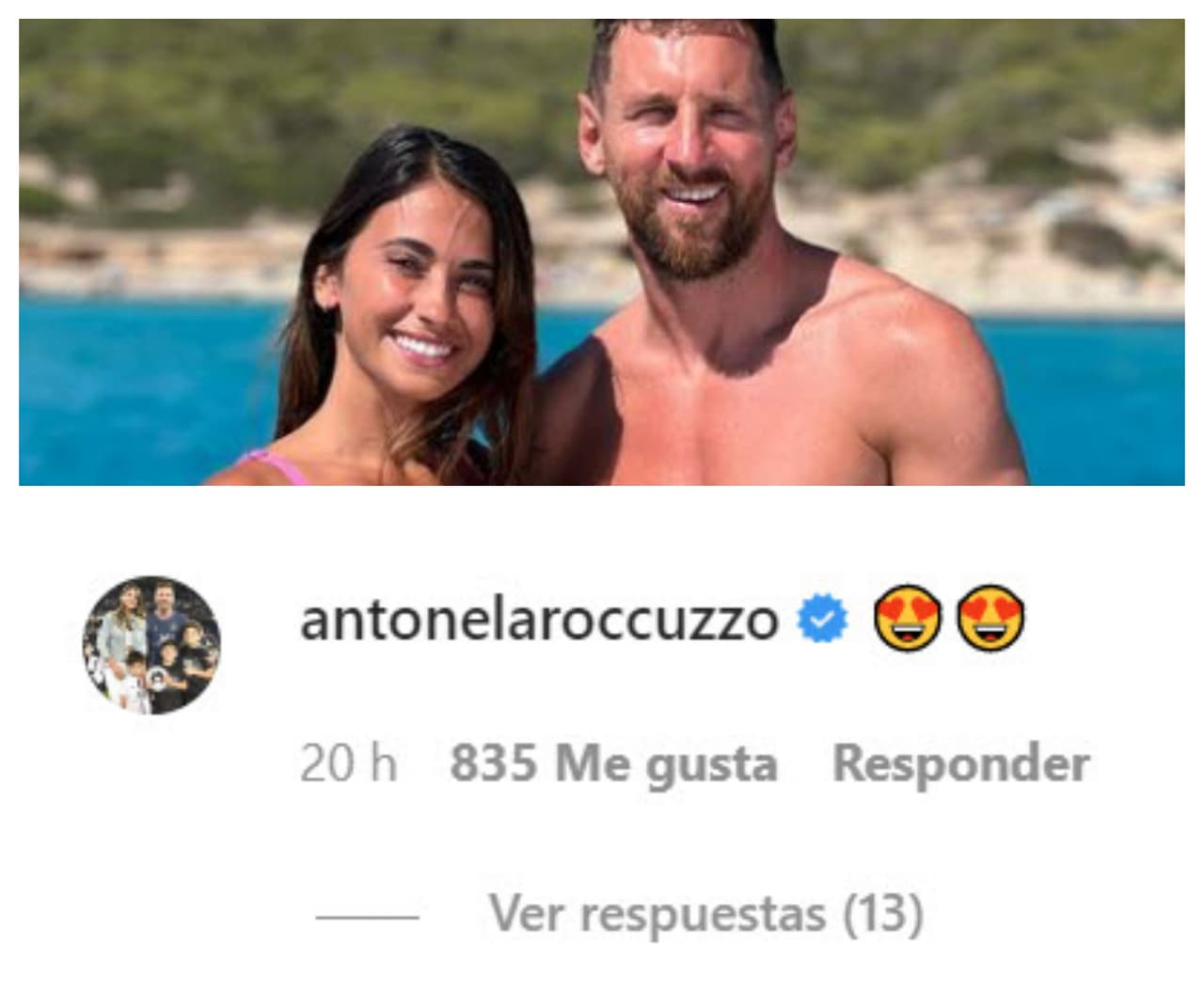 Roccuzzo publicó un par de emoticonos de enamoramiento.
<br>