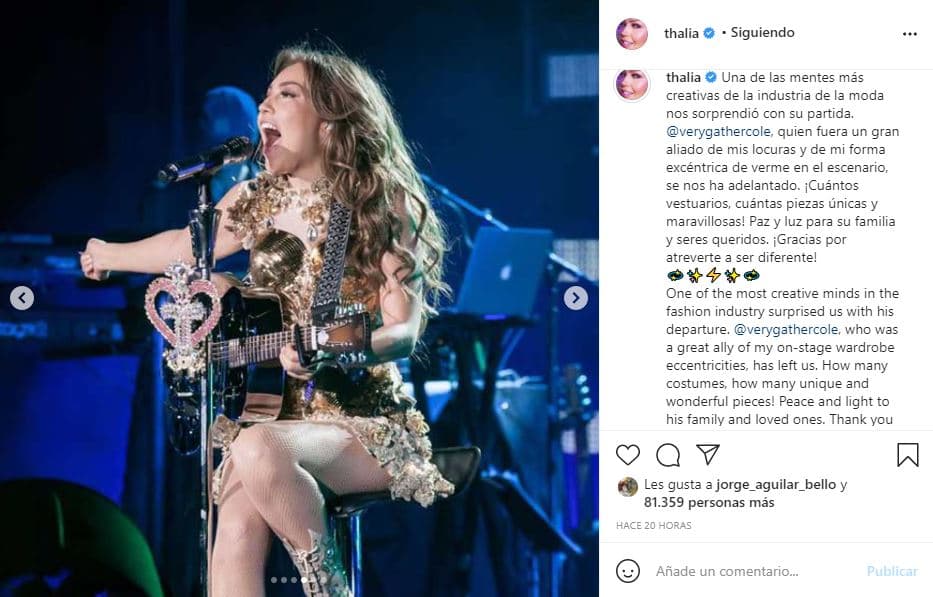 La mexicana de 49 años compartió una reflexión llena de nostalgia: "¡Cuántos vestuarios, cuántas piezas únicas y maravillosas! Paz y luz para su familia y seres queridos. ¡Gracias por atreverte a ser diferente!", mencionó.