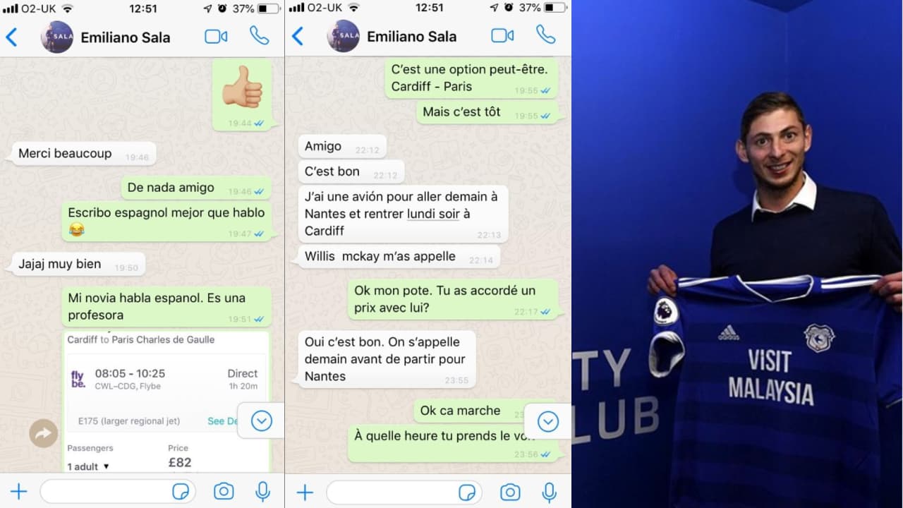 'Screenshots' de WA muestran que Emiliano Sala rechazó vuelo comercial a Cardiff