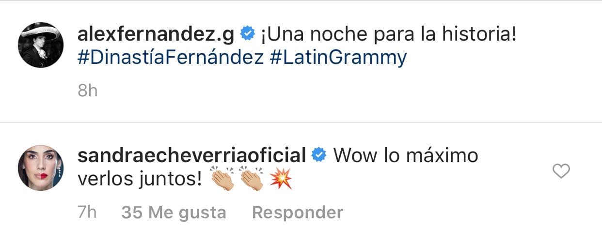 La imagen que publicó el hijo de Alejandro Fernández también fue comentada por diversas celebridades como 
<b><a href="https://www.univision.com/temas/sandra-echeverria">Sandra Echeverría</a></b>.