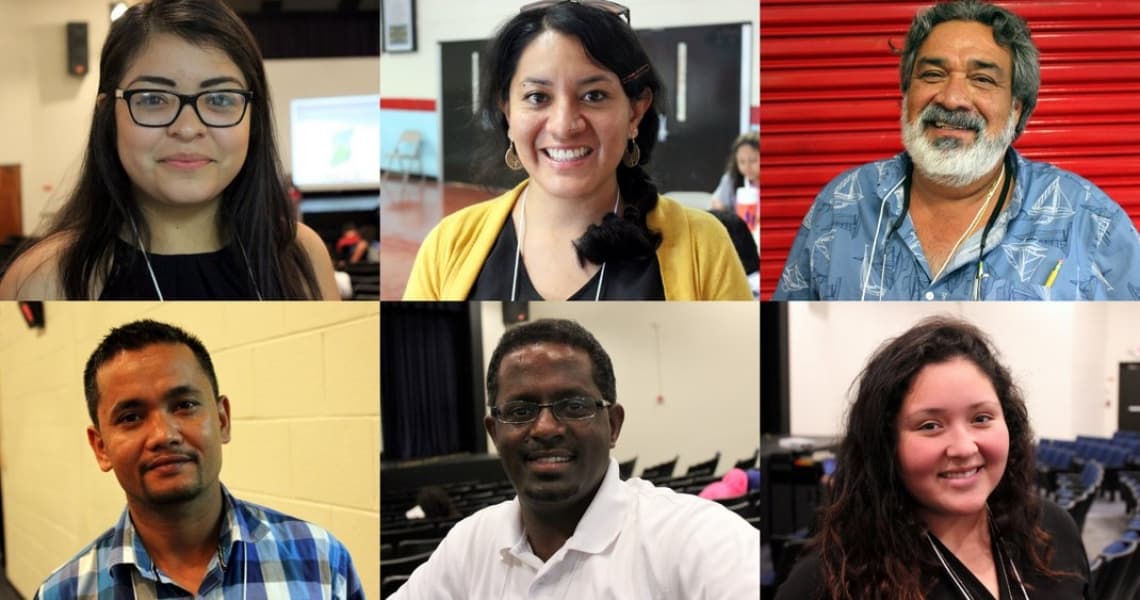 Seis miembros de la generación de 2016 de la academia: Jacky Gomez, Patricia Tarquino, Alfonso Nieto, Karla Chavez, Sirak Sebsebie y San Sarki.