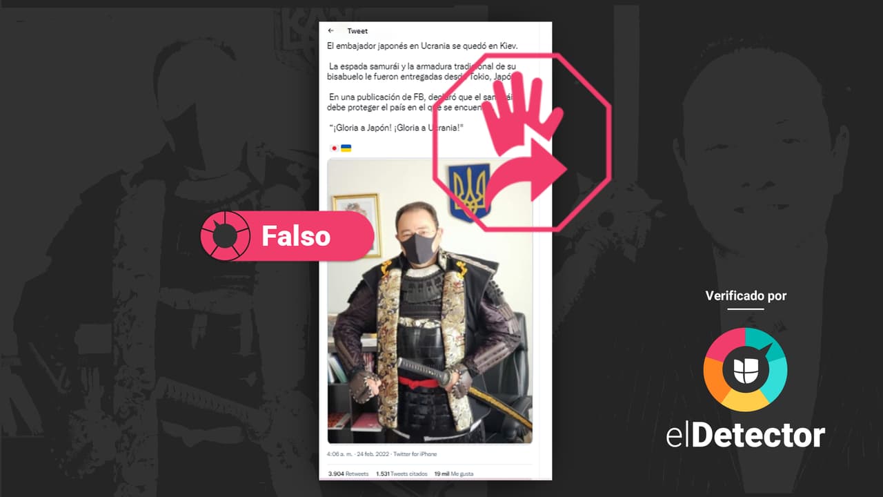 ¡Falso! El hombre de la foto vestido de samurai no es el embajador de Japón en Ucrania que se quedó para “proteger el país”   