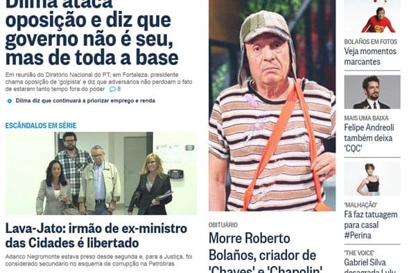 El portal del diario O Globo de Brasil, publicó una fotografía en grande junto con su obituario.