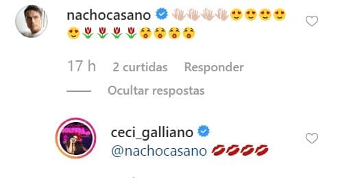 El actor le comentó con varias caritas con ojos de corazón y flores. Ella respondió con besos.