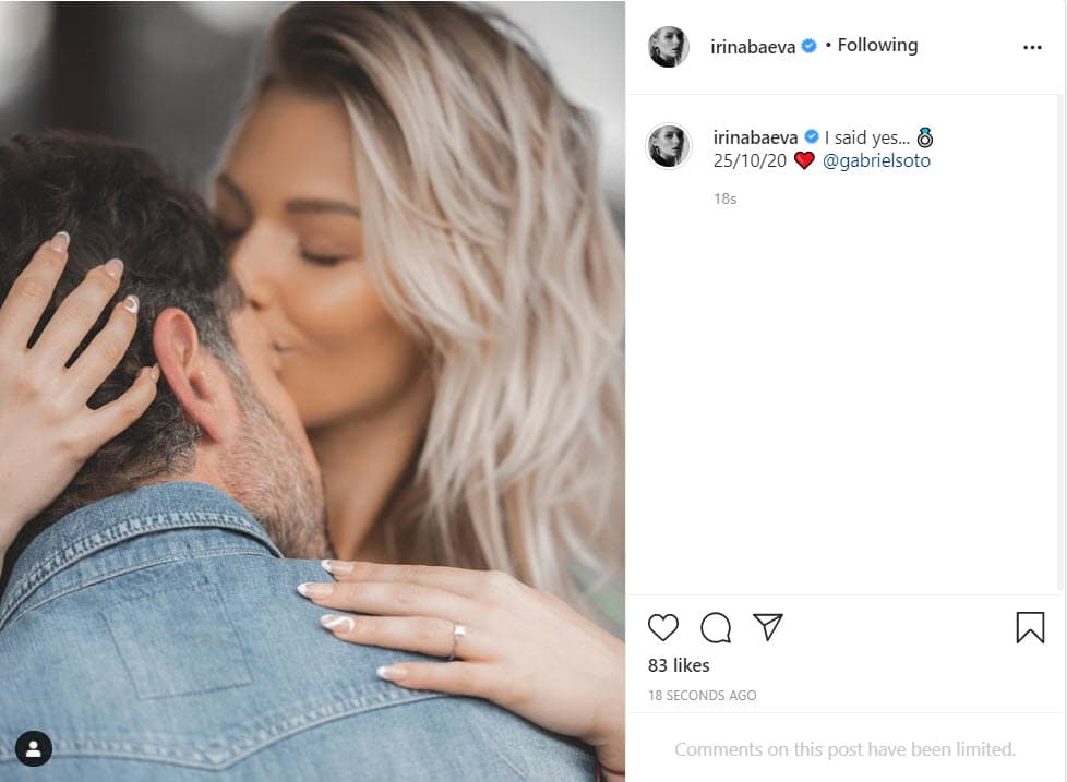 <b><a href="https://www.univision.com/famosos/peticion-matrimonio-gabriel-soto-irina-baeva-boda">Irina Baeva y Gabriel Soto</a></b> compartieron en Instagram, este 20 de enero, que se comprometieron el 25 de octubre de 2020.