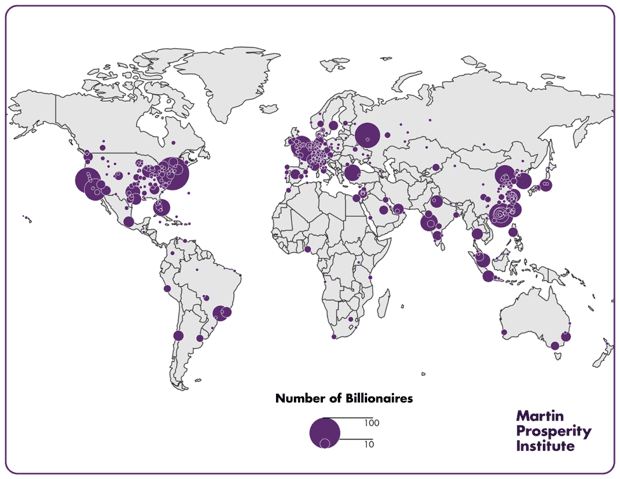 Distribución de multimillonarios en el mundo.