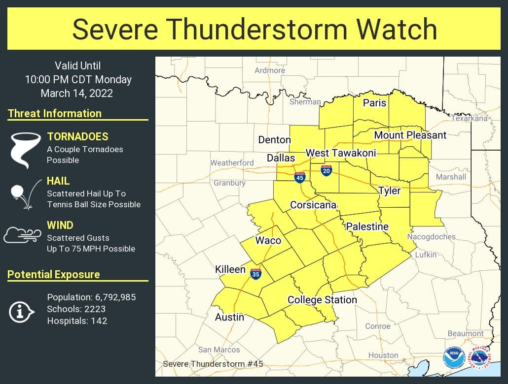 Se emitió una vigilancia de tormenta severa para partes de Texas hasta las 10 p.m.