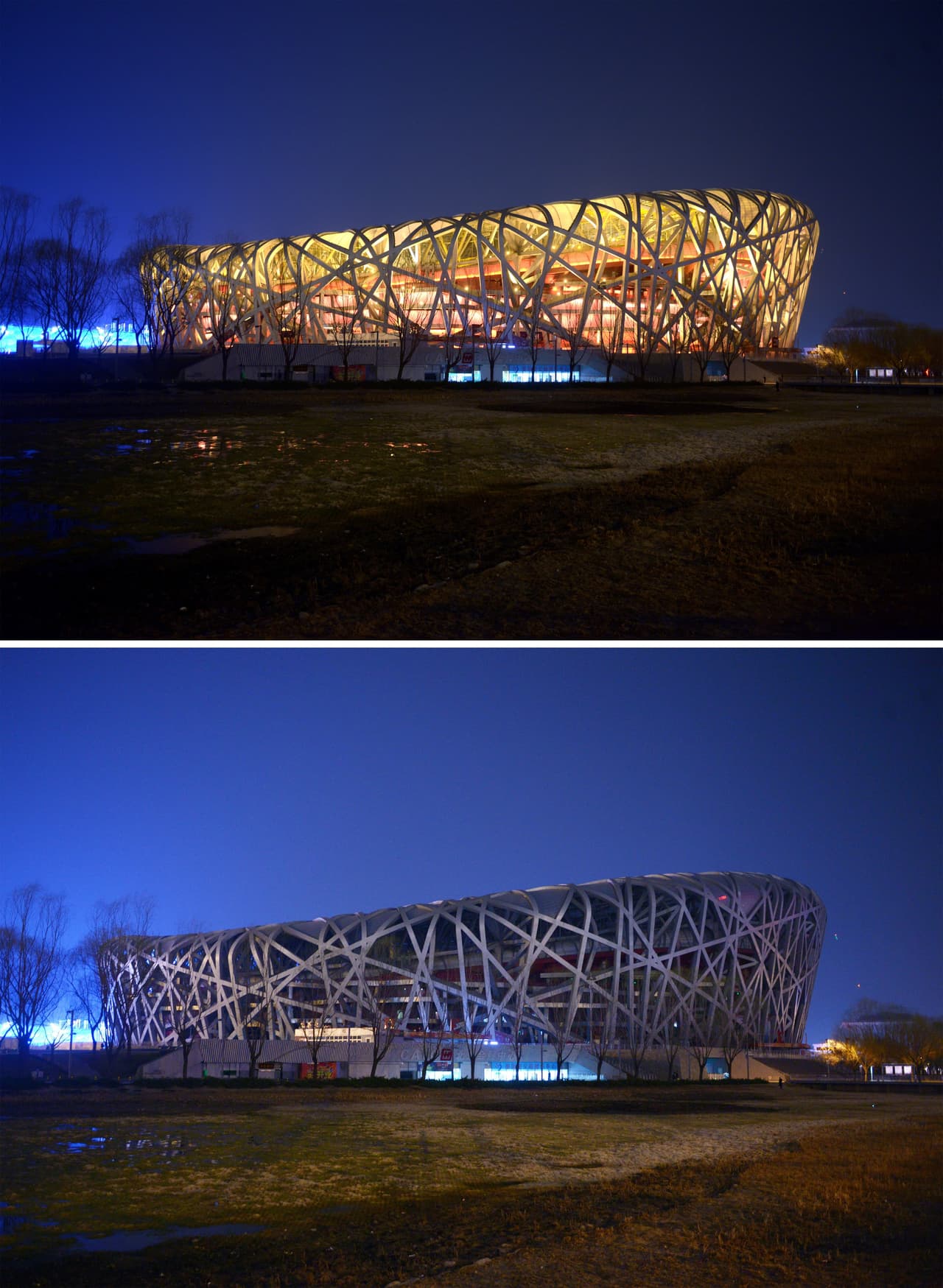 El Estadio Nacional de Pekín, mejor conocido como el "nido de pájaro", fue una de las construcciones emblemáticas de China que apagaron sus luces.