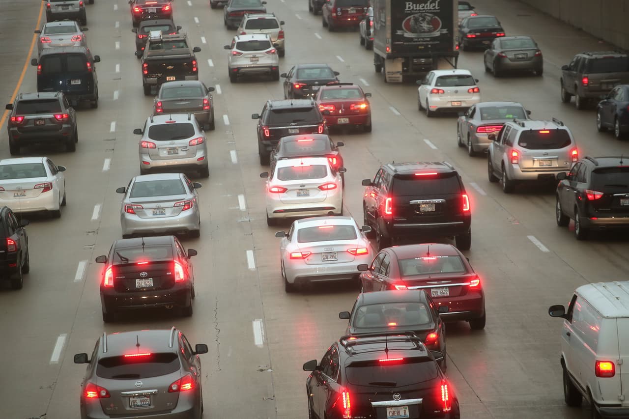 CHICAGO, IL - NOVEMBER 23: Travelers sit in a massive traffic jam as people hit the road for the holiday weekend on November 23, 2016 in Chicago, Illinois. The American Automobile Association (AAA) says nearly 49 million Americans are expected to travel this Thanksgiving weekend, the busiest travel holiday of the year. (Photo by Scott Olson/Getty Images)