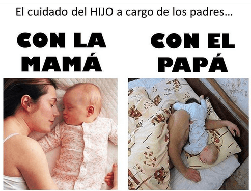 Cuando el bebé duerme con su papá no se parece en nada a cuando duerme con mamá.