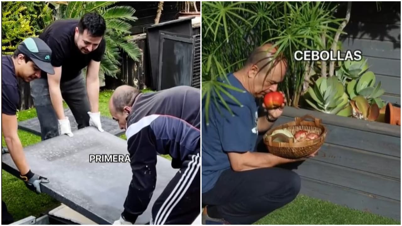 El tiktoker construyó la parilla con ayuda de sus hijos.