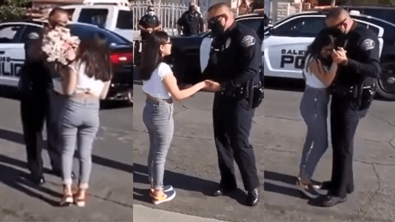 Policía hispano sorprende a su hija con vals de 15 años en plena calle