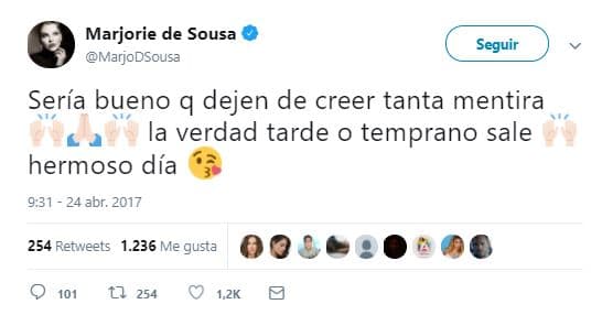 Ante las declaraciones de su ex, la venezolana salió a defenderse a través de su cuenta de Twitter pues los rumores sobre una posible infidelidad comenzaban a circular en algunos medios.