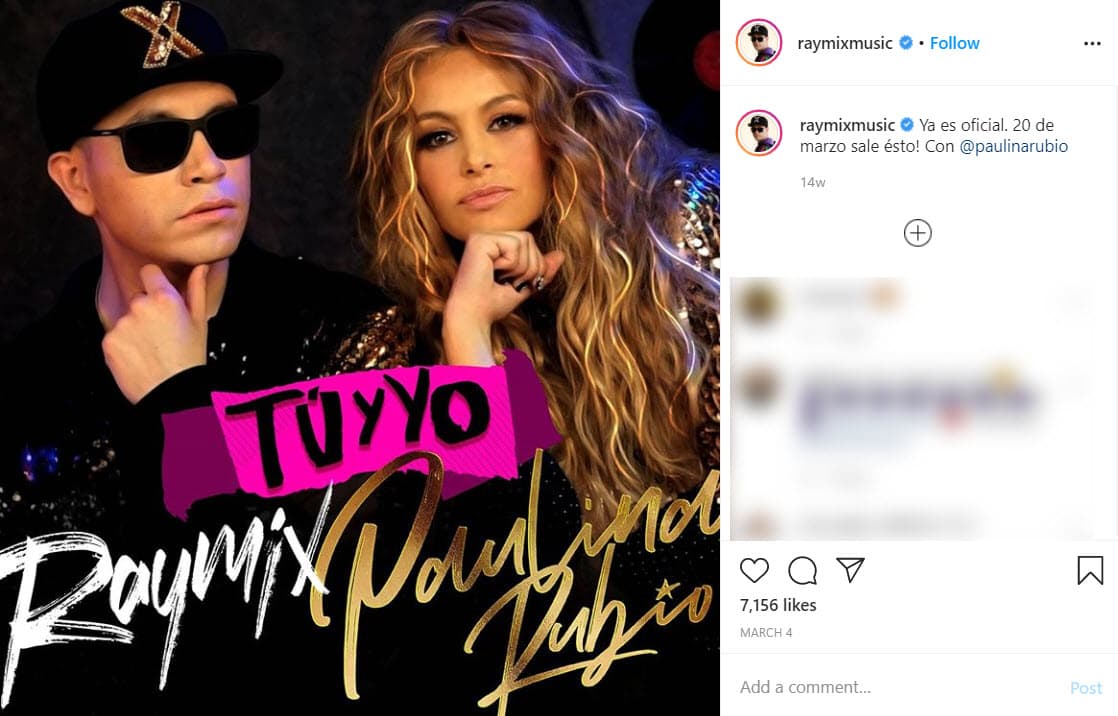 Raymix es conocido por temas como 'Perdóname', 'Te fuiste', 'Oye mujer'. En marzo pasado estrenó el sencillo 'Tú y yo', el cual canta a dueto con Paulina Rubio.