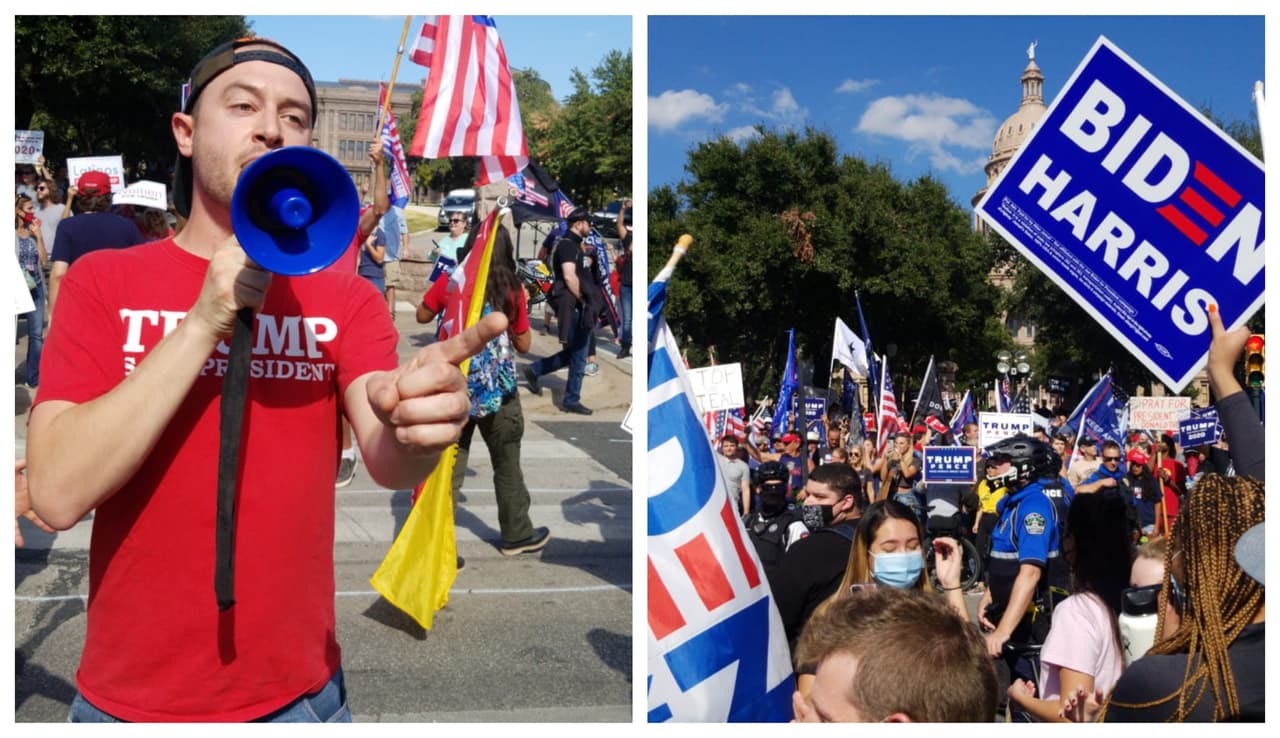 Partidarios de Biden y Trump se reúnen cerca del Capitolio de Texas tras resultados de elecciones 