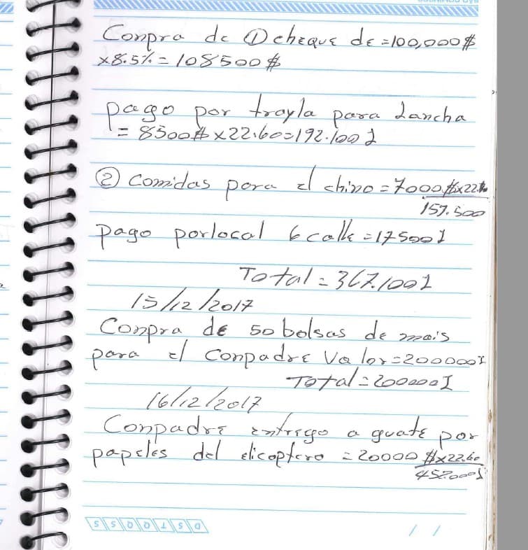 Una página de las 'narcolibretas' de Nery López Sanabria contiene una mención de documentos para un helicóptero supuestamente comprado por López Sanabria en Guatemala para Tony Hernández, hermano del presidente de Honduras.