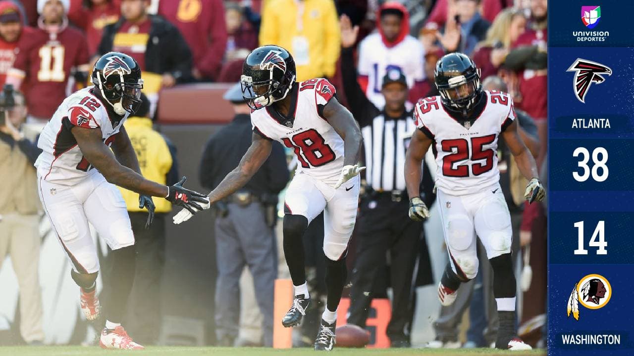 <b>Atlanta 38-14 Washington</b>. Matt Ryan completó 26 de 38 pases para 350 yardas con cuatro envíos de touchdown en la aplastante victoria de los Falcons en casa de los Redskins en Washington.