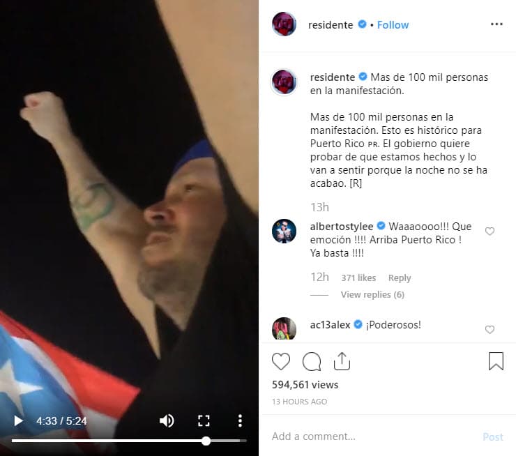 Residente ha estado muy activo en los problemas sociales y políticos de 'la isla del encanto'.