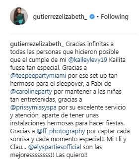 Y tampoco lo mencionó en el mensaje de agradecimiento a quienes la ayudaron a organizar la fiesta de Kailey.