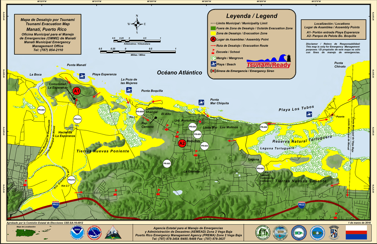 Mapa de desalojo de Manatí