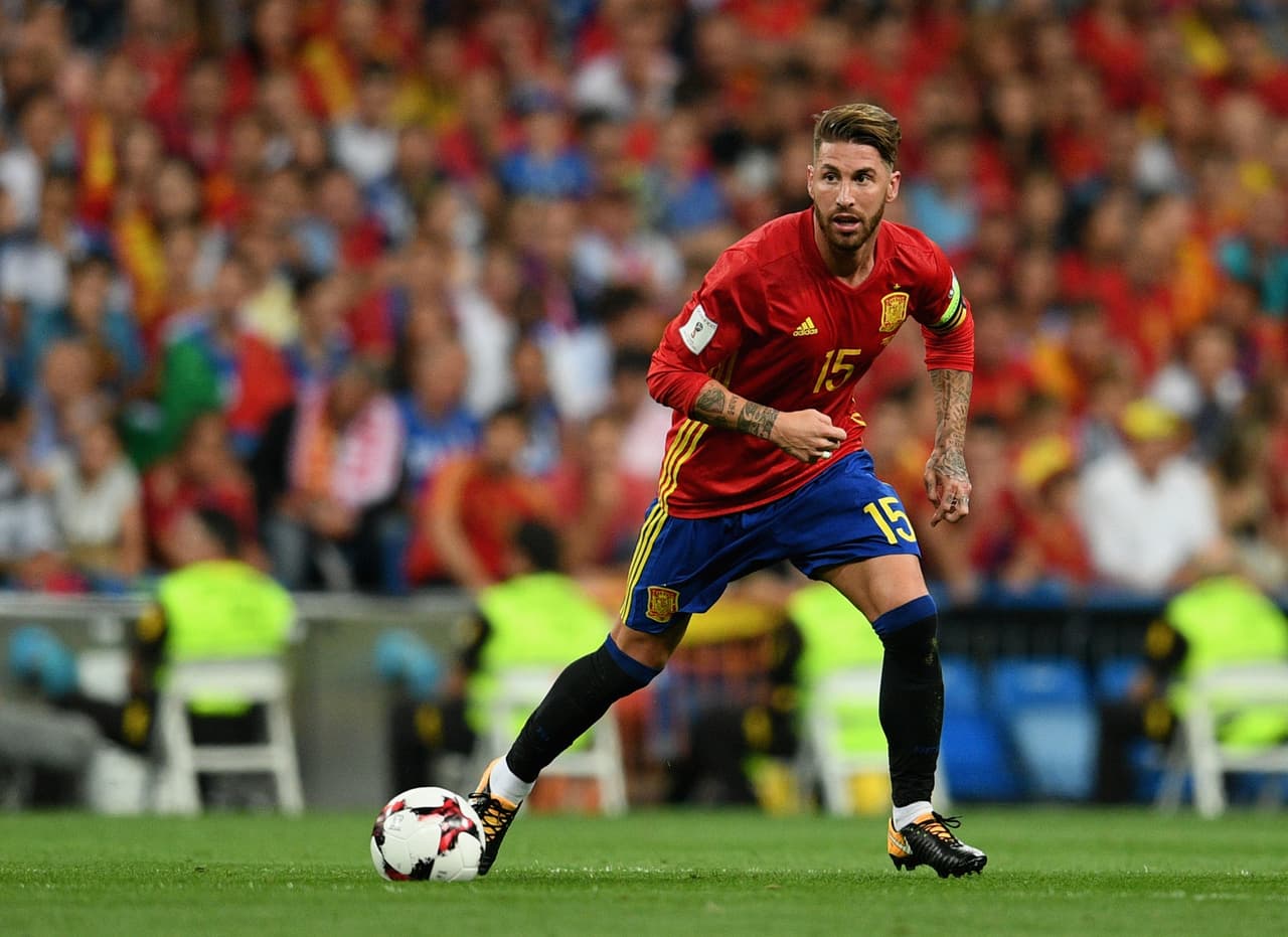 MADRID, SPAIN - SEPTEMBER 02: Sergio Ramos of Spain in action during the FIFA 2018 World Cup Qualifier between Spain and Italy at Estadio Santiago Bernabeu on September 2, 2017 in Madrid, Spain. (Photo by Claudio Villa/Getty Images)