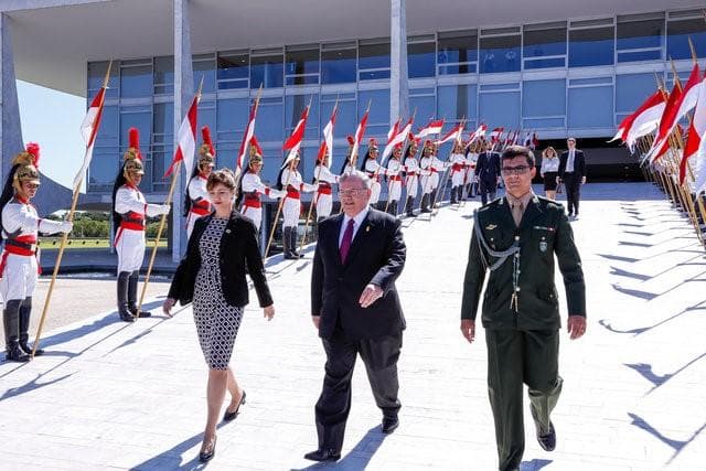 Greece's ambassador to Brazil, Kyriakos Amiridis (C), is seen after a government ceremony with Brazil's President Michel Temer in Brasilia, Brazil May 25, 2016.